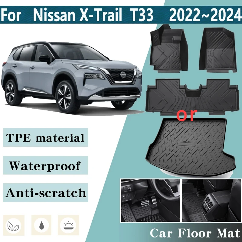 

LHD Car Floor Mat for Nissan X-Trail X Trail XTrail Rogue T33 2022~2024 Foot Custom Liner Mats Anti-dirt Trunk Pads Accessories