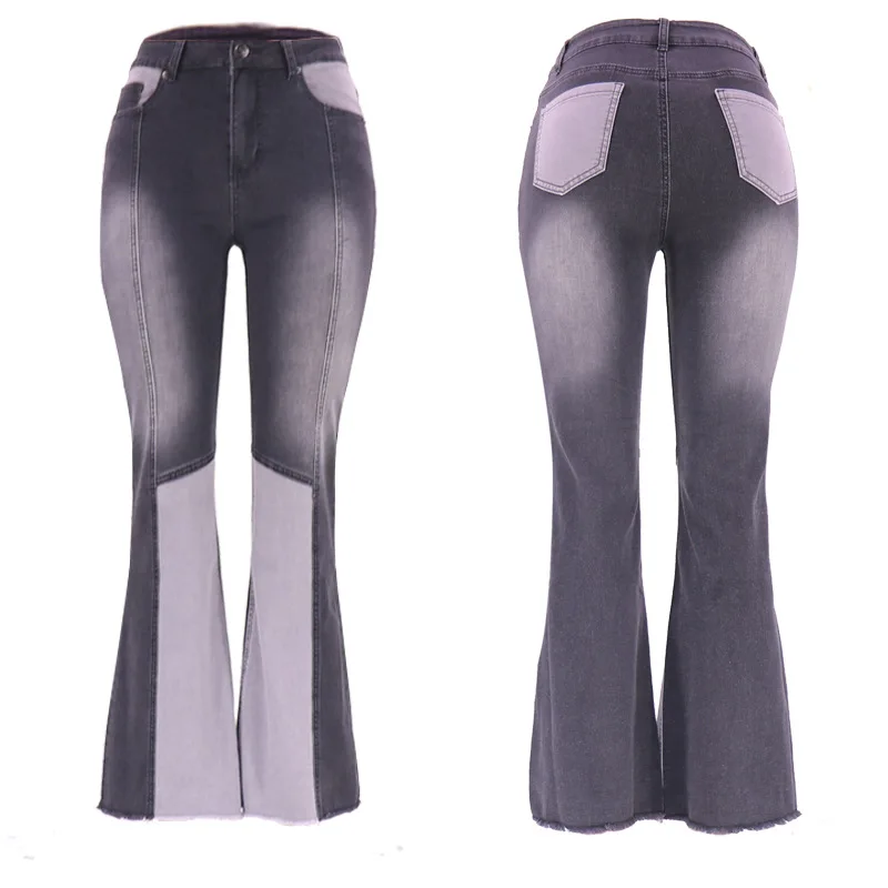 

Contrast 2023 European and American stretch high-waist fashion stitched flared pants long women's jeans