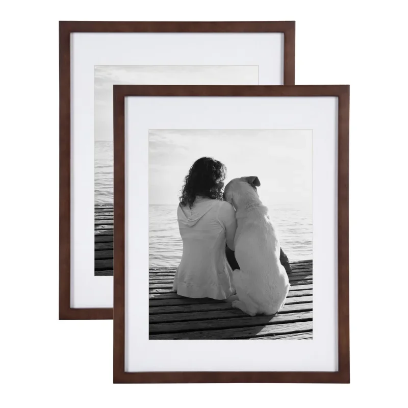 

DesignOvation Gallery Wood Photo Frame Set for Customizable Wall Display, Walnut Brown 14x18 matted to 11x14, Pack of 2