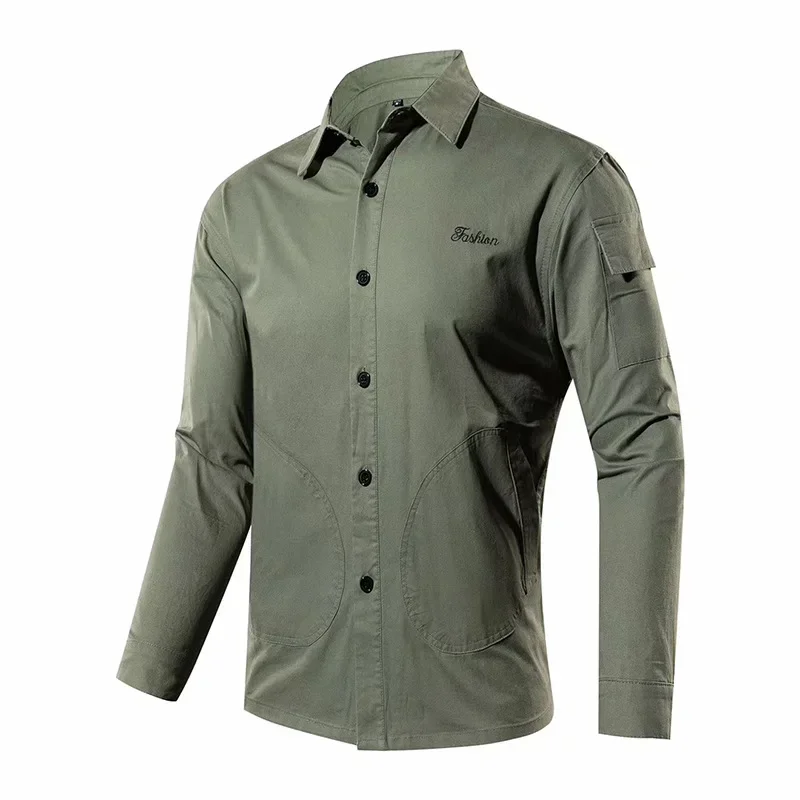 

Spring Autumn Workwear Men Long Sleeve Shirt Mens Green Cotton Shirt Business Casual Social Button Collar Shirts Male Plus Size