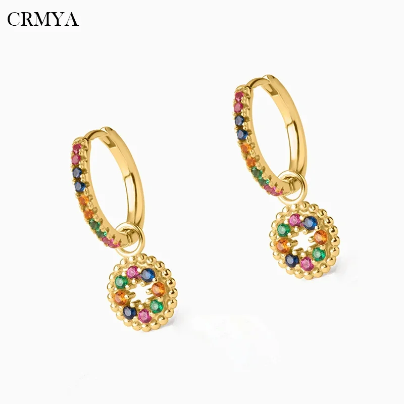 

CRMYA Gold Plated Drop Earrings For Women Piercing Color CZ Zircon Circle Women's Dangle Earrings 2022 Jewelry Wholesale