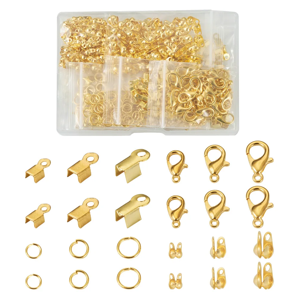 990Pcs/box Gold Color Cord Ends Beads Jump Rings Bead Tips Lobster Claw Clasps Connectors For DIY Jewelry Making Findings
990Pcs/box Gold Color Cord Ends Beads Jump Rings Bead Tips Lobster Claw Clasps Connectors For DIY Jewelry Making Findings