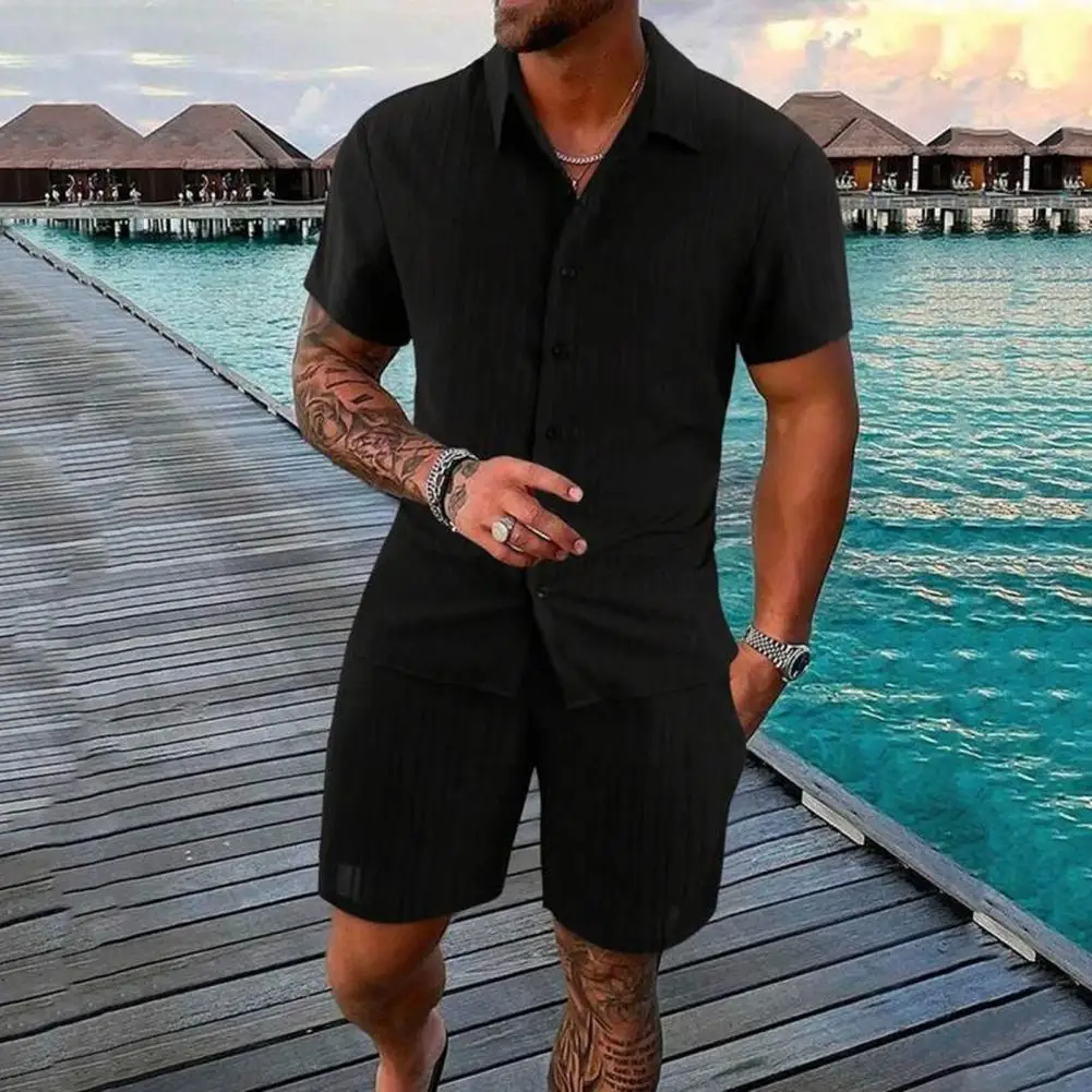 Breathable Men Casual Outfit Men's Casual Lapel Shirt Drawstring Waist Shorts Set Solid Color Loose Fit Outfit for Summer Summer
Breathable Men Casual Outfit Men's Casual Lapel Shirt Drawstring Waist Shorts Set Solid Color Loose Fit Outfit for Summer Summer