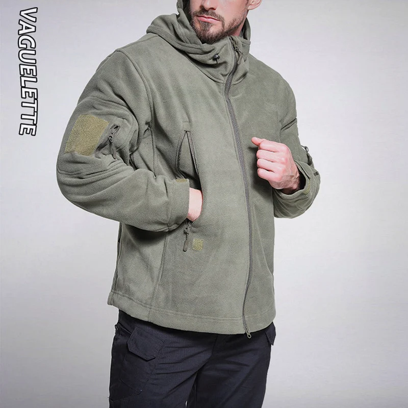 

VAGUELETTE Military Men's Fleece Jacket Full-Zip Camouflage Tactical Shell Hooded Jackets Soft Winter Outdoor Coat