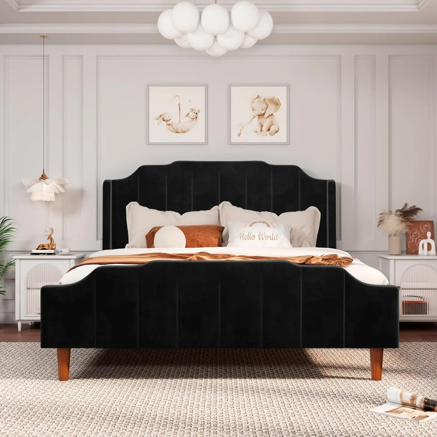 

Бархатная кровать большого размера аллеуи, кровать с мягкой платформой, с вертикальным изголовьем и подножкой, ножка из массива дерева и прочная Sl