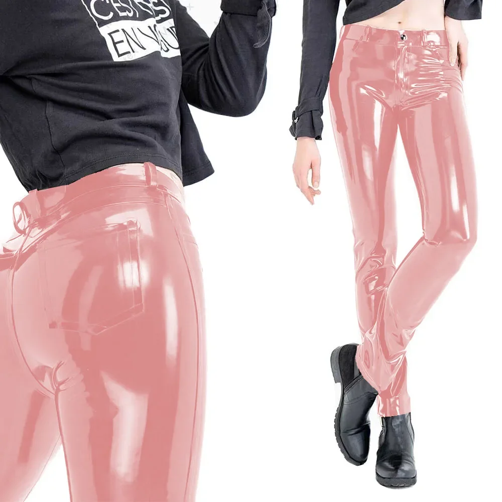 Fashion Women's Slim Fit Pencil Pants Wetlook PVC Leather Long Pants High Waisted Back Pockets Capris Streetwear Women Clothing 41 S989dc5aca57b4f3fb2be02a2ba7593462