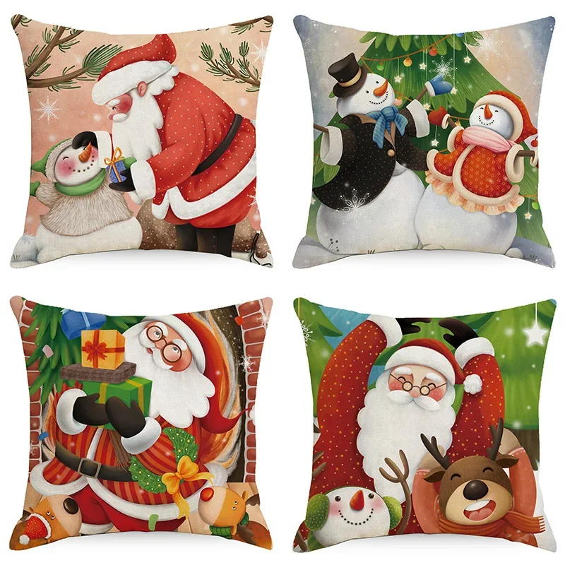 

Christmas Pillowcase Cute Santa Claus Print Sofa Cushion Cover Merry Ornament New Year Customizable