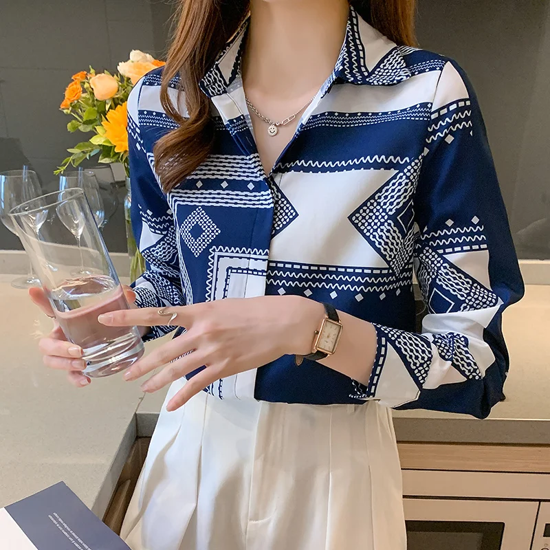 Women Long Sleeve Blouse 2023 Spring Fashion Mulberry Silk Shirts Blue Vintage Print Silk Shirt Office Lady New Clothes 19790
Women Long Sleeve Blouse 2023 Spring Fashion Mulberry Silk Shirts Blue Vintage Print Silk Shirt Office Lady New Clothes 19790
