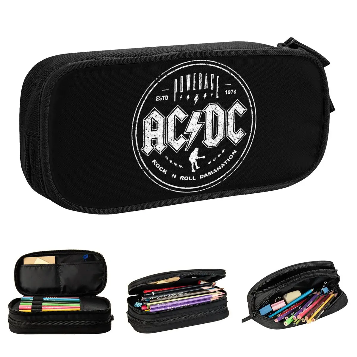 

Large-capacity Pencil Pouch Ac High Voltage Rock Band Merch Double Layer Pencil Bag Women Makeup Bag Perfect Gifts