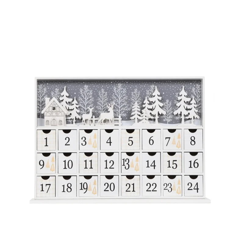 

Customized productWooden White Advent Calendar Box for Chocolate with 24 Days Countdown Tabletop Decoration