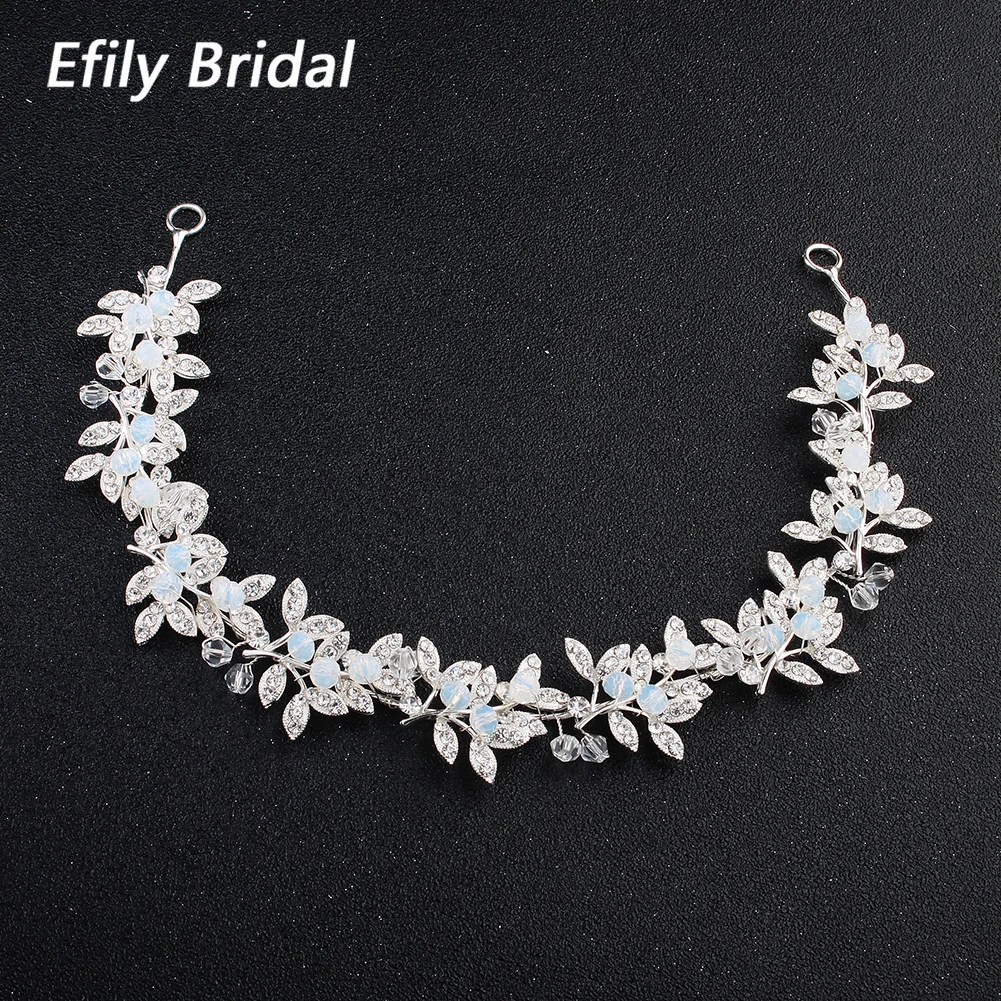

Efily Bridal Newest Opal Crystal Leaves Headbands Fashion Handmade Headpieces Jewelry Women Hair Vine Wedding Hair Accessories