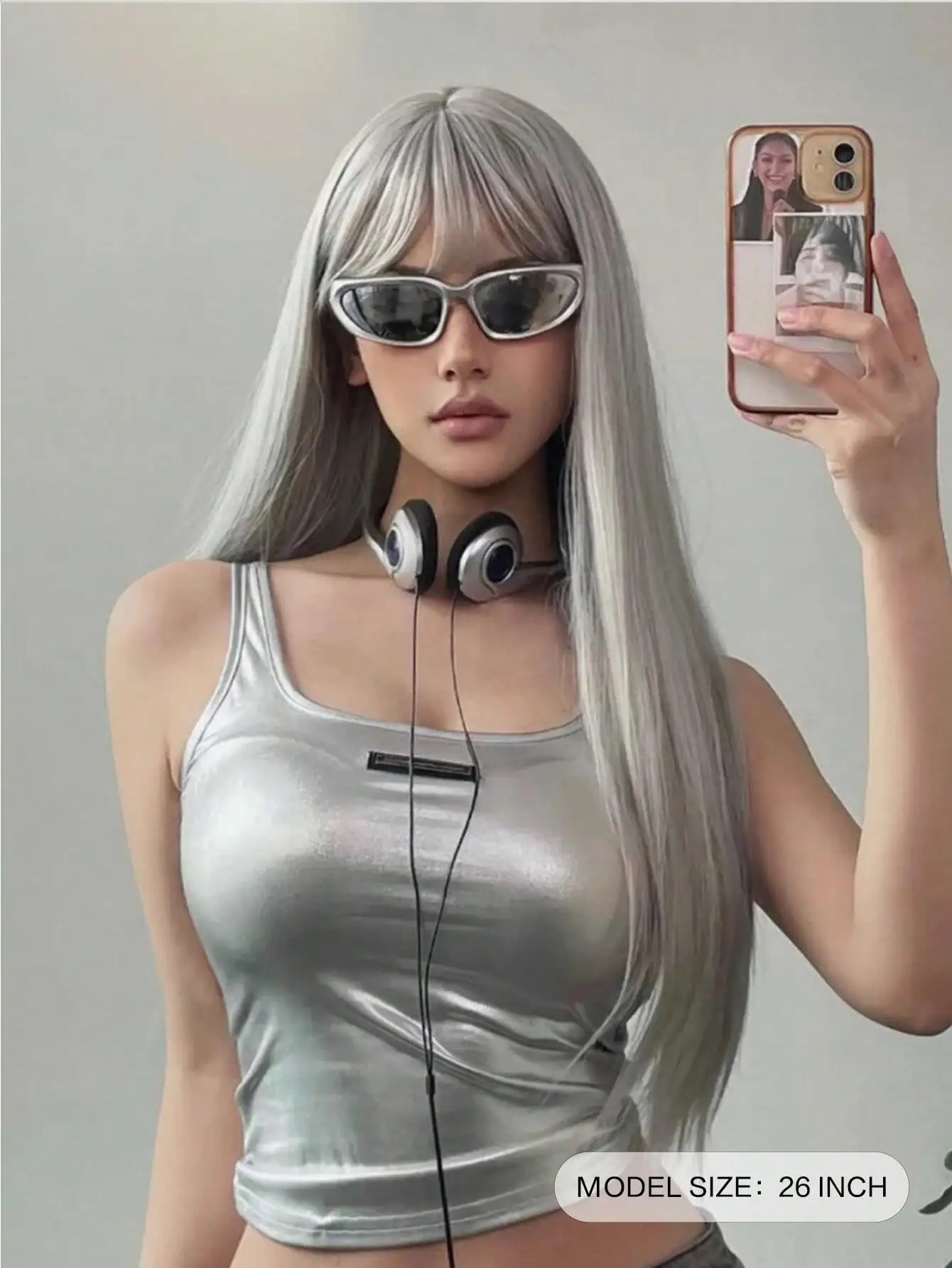 

EASIHAIR Long Straight Cosplay Synthetic Wigs Silver Gray Wigs with Bang for Women Natural Heat Resistant Daily Lolita Party Wig