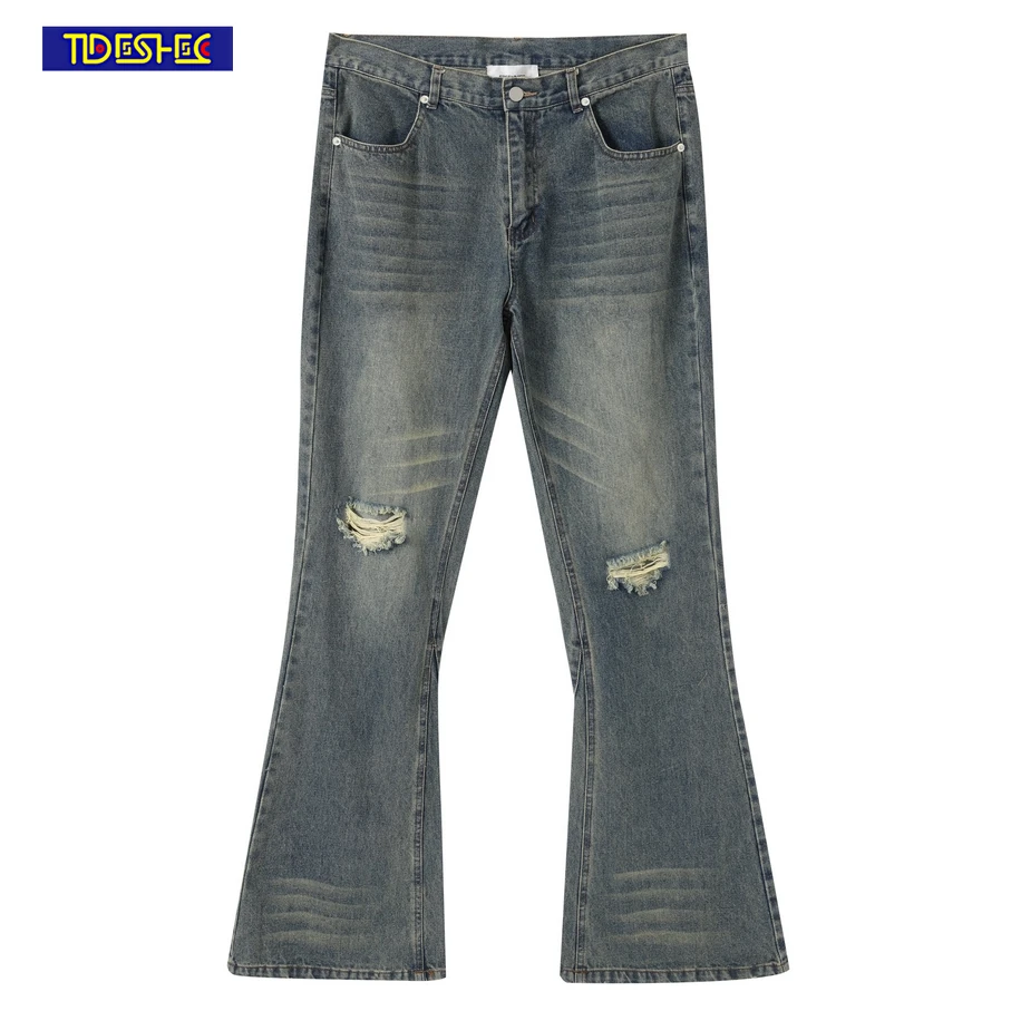 Summer Autumn New Couple Micro Flared Jean Trousers Vintage Tearing Washed Jeans for Men Fashion Hole Ripped Solid Denim Pants
Summer Autumn New Couple Micro Flared Jean Trousers Vintage Tearing Washed Jeans for Men Fashion Hole Ripped Solid Denim Pants