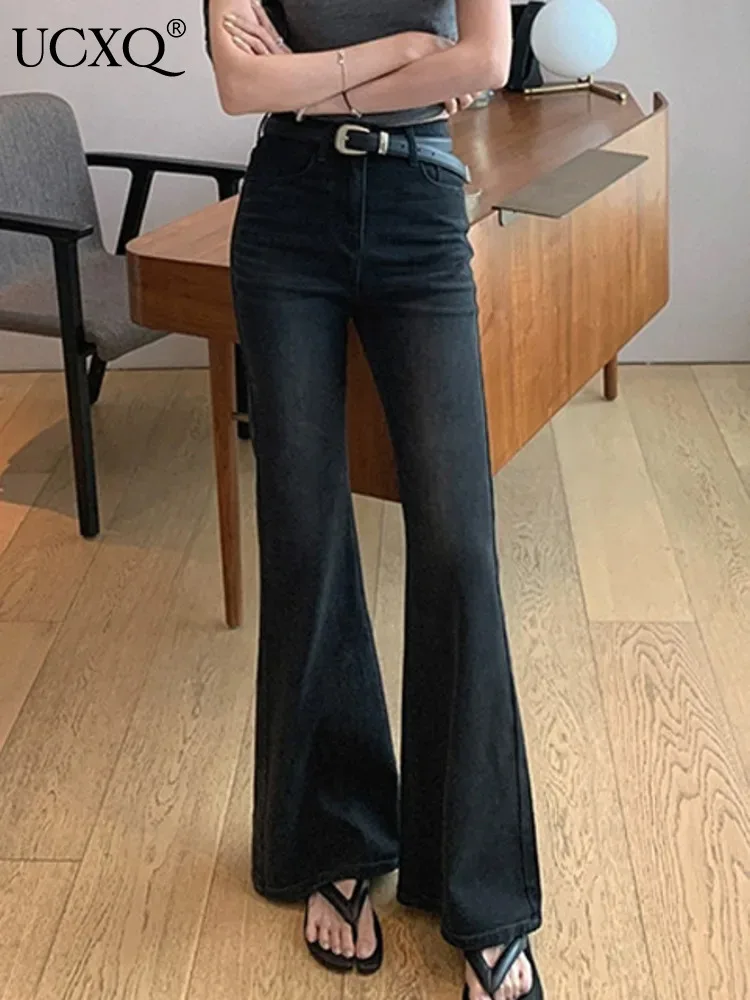 

UCXQ Street Wear Flared Long Denim Pants Women's New Fashion High Waist Jeans Casual Pocket Trouser 2024 Spring Autumn 23A7629