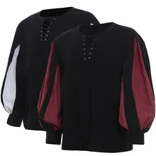 Men's Shirt Renaissance Medieval Stage Performance Costume Drama Shirt Men's Lantern Sleeve V-neck Bandage Stitching Shirt 
Men's Shirt Renaissance Medieval Stage Performance Costume Drama Shirt Men's Lantern Sleeve V-neck Bandage Stitching Shirt