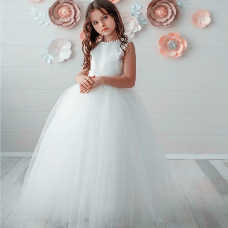 

Tulle Puffy Ball Gown Flower Girl Dresses For Wedding Princess Party Dress Lace Appliques Kid First Communion Gowns