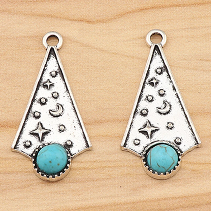 

15Pcs Tibetan Silver Bohemian Imitation Turquoise Triangle Charms Pendants For DIY Necklace Jewelry Making Findings Accessories