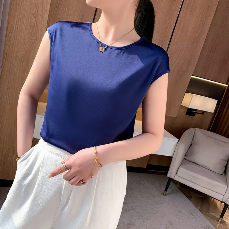 

Women's Elegant Blouse Office Tunic Satin Silk Blouse Basic Tops Korean Summer Chic Tunics Chiffon Blouses for Women 2024 블라우스