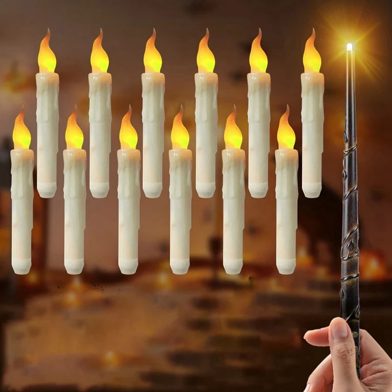 

12 шт. плавающие свечи с волшебной палочкой, искусственная беспламенная свеча, конусные свечи для рождественской вечеринки