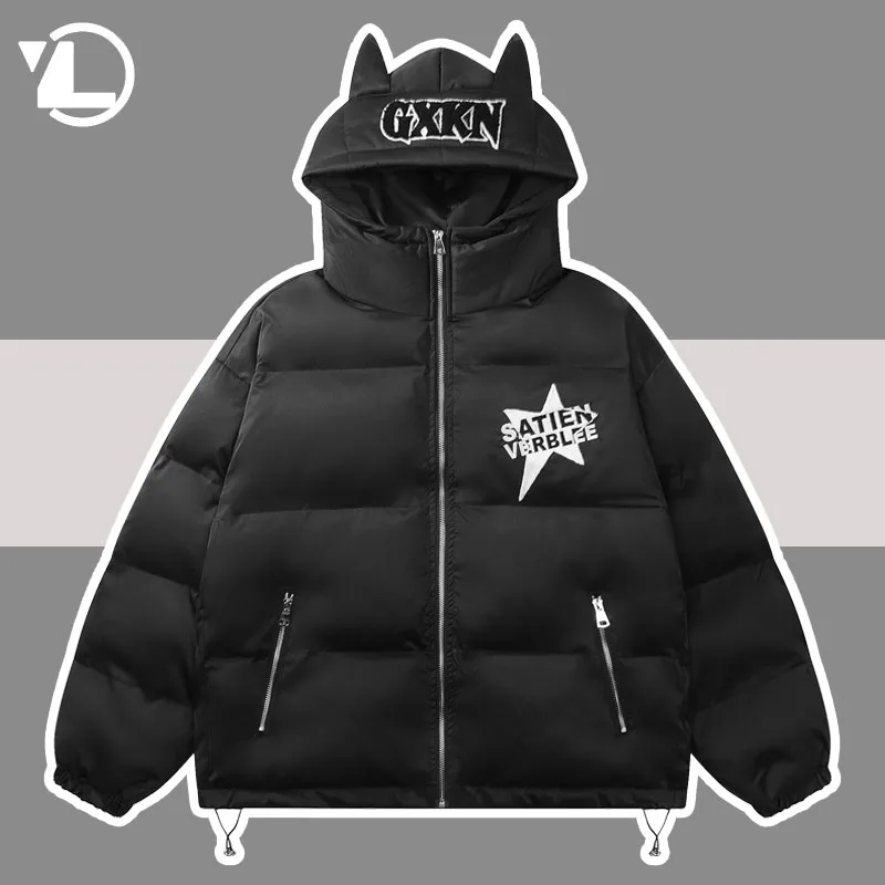 Winter Parkas Men Women Devil Horns Harajuku Vintage Street Thick Warm Padded Jackets Unisex Loose Embroidery Warm Bubble Coats
Winter Parkas Men Women Devil Horns Harajuku Vintage Street Thick Warm Padded Jackets Unisex Loose Embroidery Warm Bubble Coats