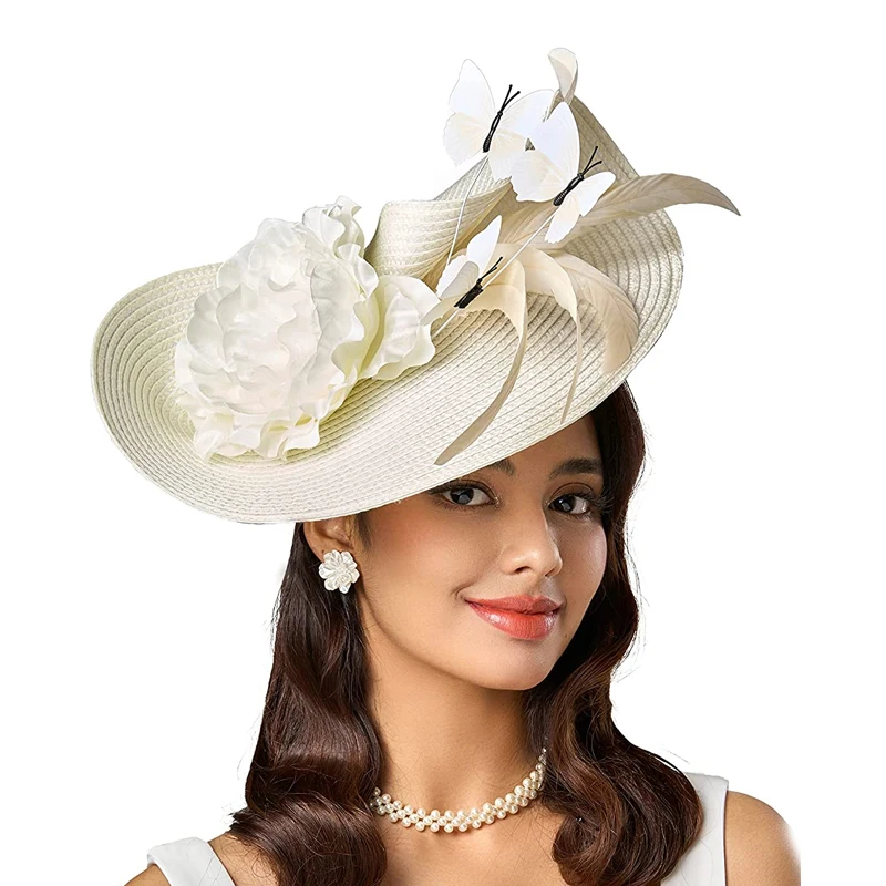 

Elegant Butterfly Flowers Exaggerated Tea Party Kentucky Derby Hat Fascinator Big Pillbox Hat Headband for Cocktail