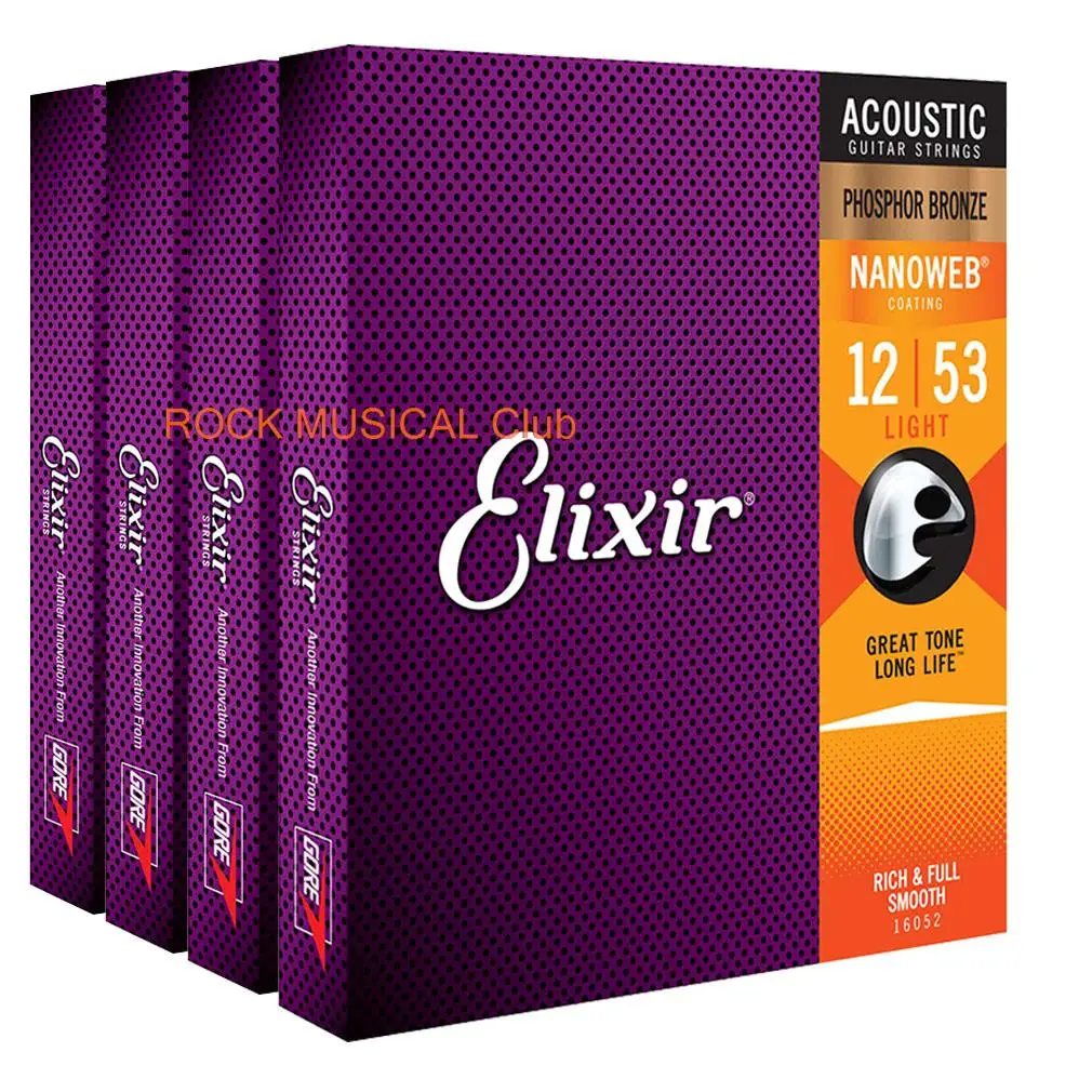 

6 Pcs/set Elixir Acoustic Guitar Strings 0.10 Coating 80/20 Bronze NANOWEB Coating Custom Light 011-052 11027 11052 16002 16027