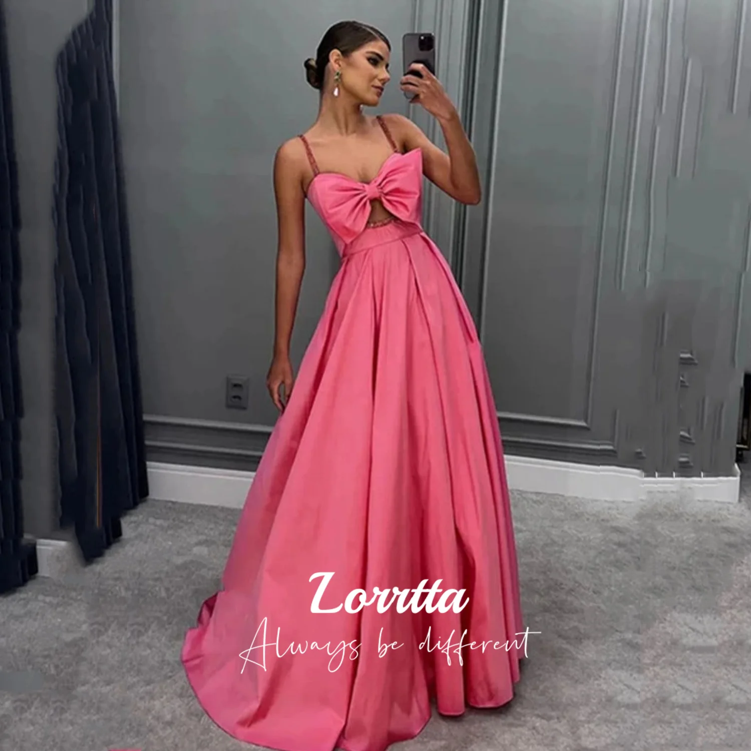 Lorrtta Formal Pink A-Line Prom Dresses With Bow Evening Dress Spaghetti Straps Saudi Arabia Cocktail Party Gowns Custom Size
Lorrtta Formal Pink A-Line Prom Dresses With Bow Evening Dress Spaghetti Straps Saudi Arabia Cocktail Party Gowns Custom Size