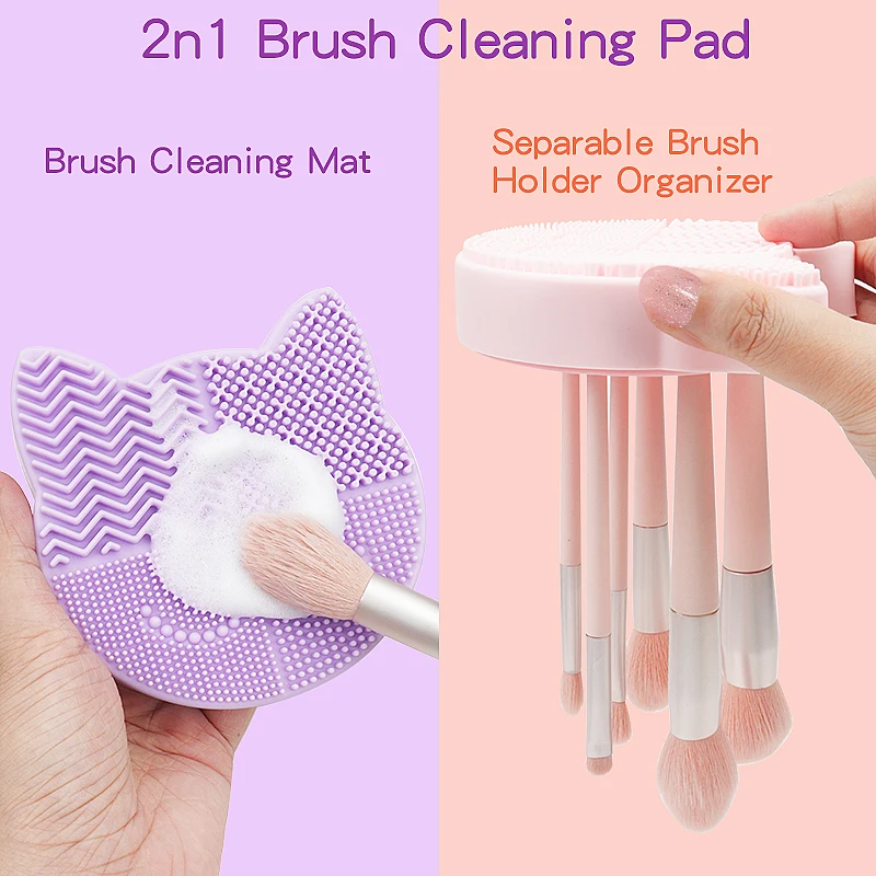 2 in 1 Design Makeup Brush Cleaning Mat with Brush Drying Holder Silicon Cat Shaped Brush Cleaner Pad Portable Washing Tool
2 in 1 Design Makeup Brush Cleaning Mat with Brush Drying Holder Silicon Cat Shaped Brush Cleaner Pad Portable Washing Tool