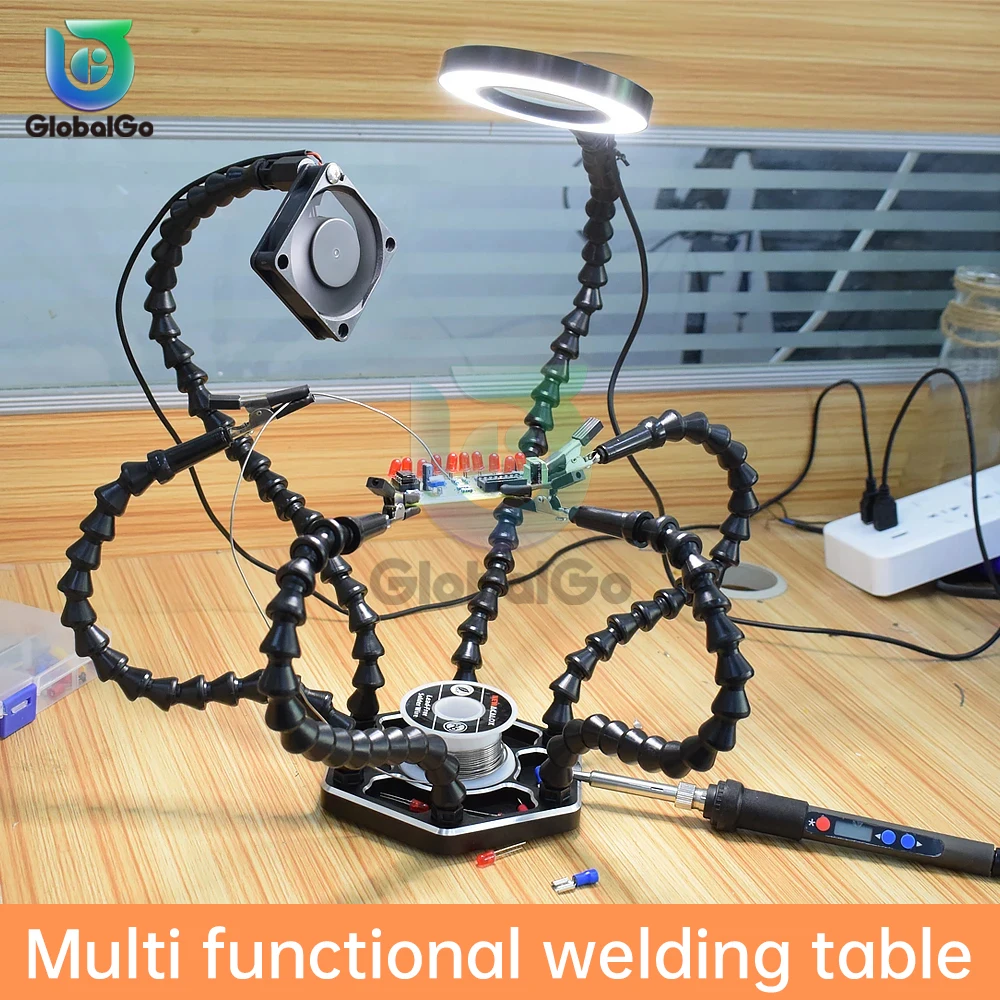 

Table Clamp Soldering Helping Hand Third Hand Tool Soldering Station USB 3X Illuminated Magnifier Cooling Fans Repair Tool