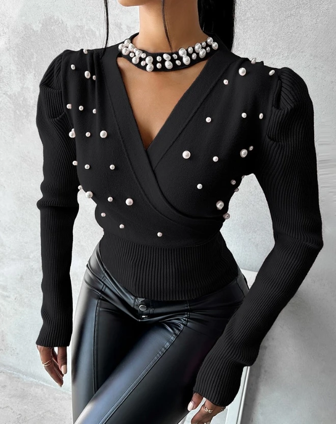 Women's Sweater Spring Autumn Fashion Keyhole Neck Beaded Casual Plain Long Sleeve Skinny Daily Pullover Knit Sweater
Women's Sweater Spring Autumn Fashion Keyhole Neck Beaded Casual Plain Long Sleeve Skinny Daily Pullover Knit Sweater