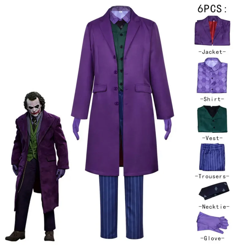 Movie&tv Dark Knight Joker Clown Cosplay Costumes Joker Heath Ledger Suit Purple Jacket Uniform Halloween Costumes Clothing
Movie&tv Dark Knight Joker Clown Cosplay Costumes Joker Heath Ledger Suit Purple Jacket Uniform Halloween Costumes Clothing