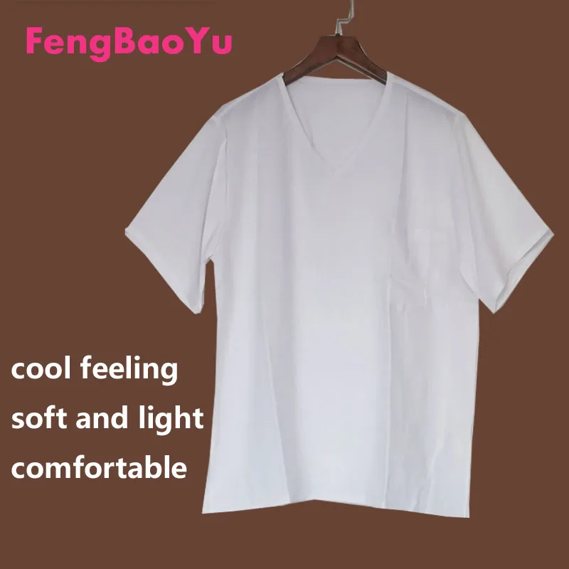 

Fengbaoyu High-quality Cotton Silk Summer Men's Short-sleeved V-collar T-shirt Casual Fat Pajamas Morning Exercise and Running