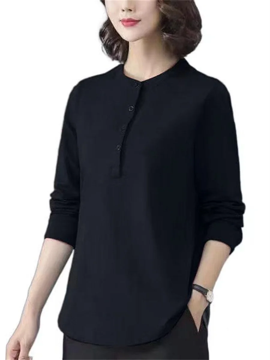 

Women Spring Autumn T-shirt Lady Fashion Casual Long Sleeve O-Neck Collar Solid Color Cotton Blusas Tops WY0546