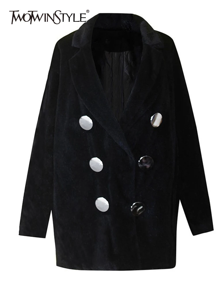 Женское двубортное пальто TWOTWINSTYLE, однотонное повседневное свободное шерстяное пальто с лацканами и длинным рукавом, Новинка
Женское двубортное пальто TWOTWINSTYLE, однотонное повседневное свободное шерстяное пальто с лацканами и длинным рукавом, Новинка