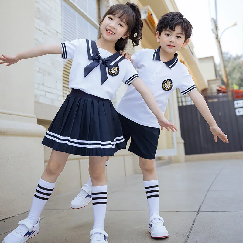 Primary navy skirt for school student's school uniform set, summer English style children's class uniform, graduation photo,
Primary navy skirt for school student's school uniform set, summer English style children's class uniform, graduation photo,