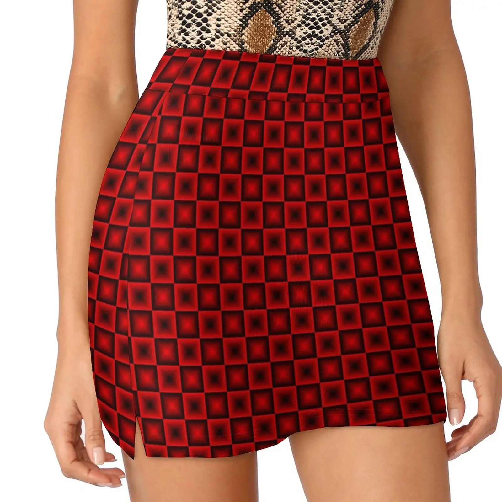 

Красно-черная клетчатая юбка, Весенняя Шахматная Повседневная трапециевидная юбка в уличном стиле, мини-юбка в стиле ретро, Женская одежда оверсайз
