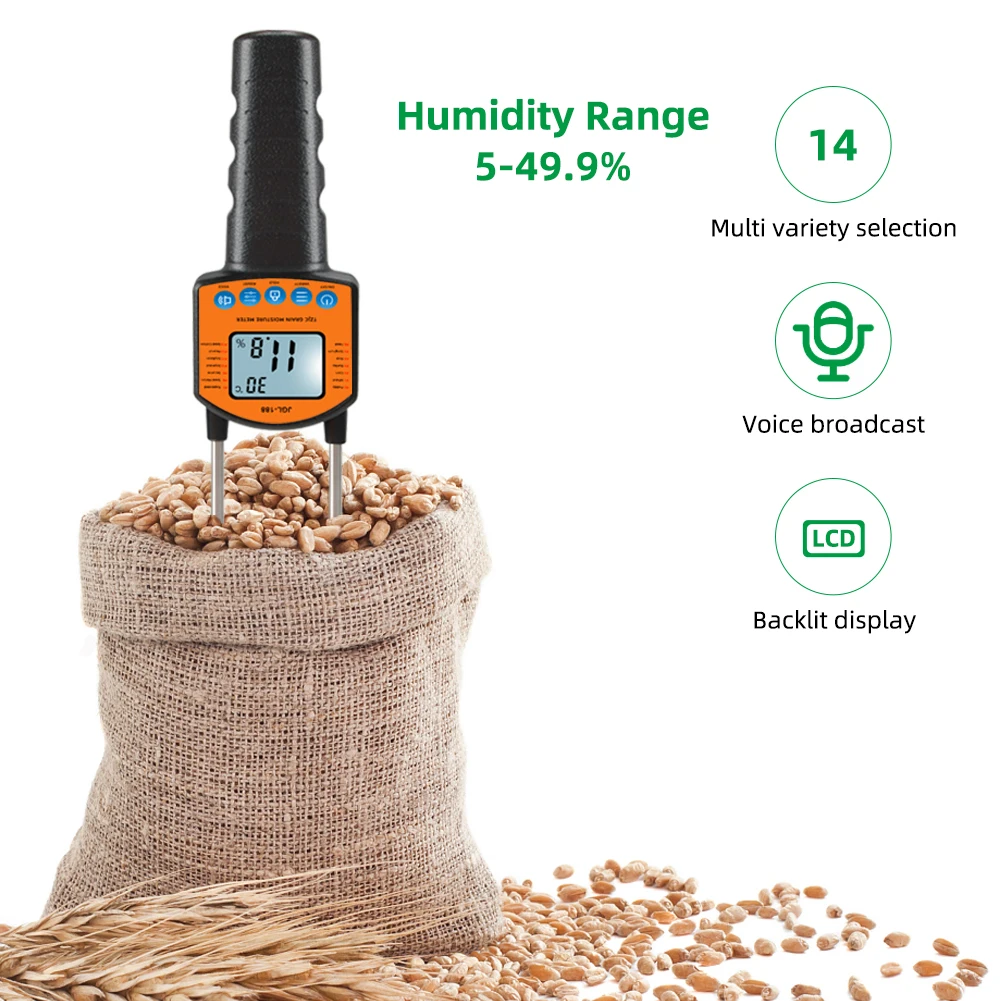 Digital Grain Moisture Meter Portable Hygrometer for Corn Wheat Rice Bean Sorghum Humidity Tester with Voice Broadcast Function
Digital Grain Moisture Meter Portable Hygrometer for Corn Wheat Rice Bean Sorghum Humidity Tester with Voice Broadcast Function