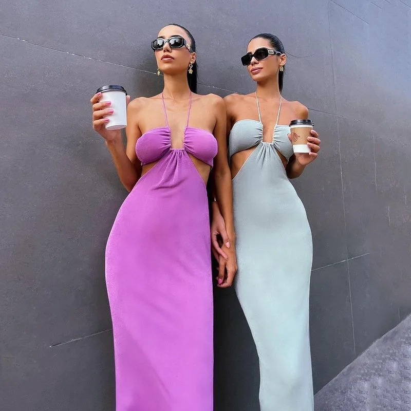 Hot Sale Autumn New Style Dress Women Sexy Net Red Back Hanging Neck Style Strap High Split Mid length Dress
Hot Sale Autumn New Style Dress Women Sexy Net Red Back Hanging Neck Style Strap High Split Mid length Dress