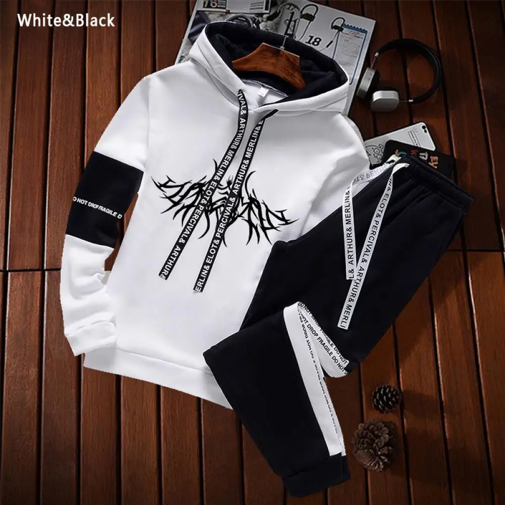 

Men's Sweatshirt Set Hoodies+Sweatpants Tracksuit 2 Piece Set Outfits Jogger Bottom Suit Male Pullover Winter Streetwear Clothes