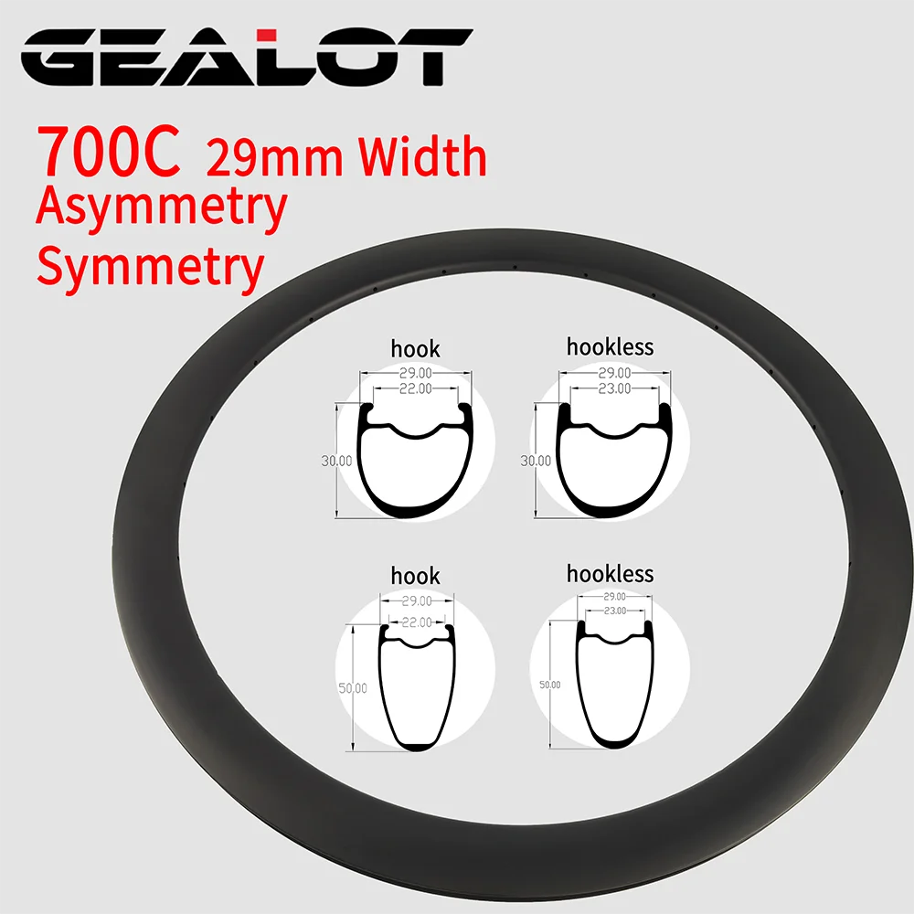 

700C Road Disc Cyclocross Bicycle Carbon Rim 30mm 45mm 50mm 60mm Depth 29mm Width Asymmetric Clincher Tubeless 20/24/28H 32H 36H