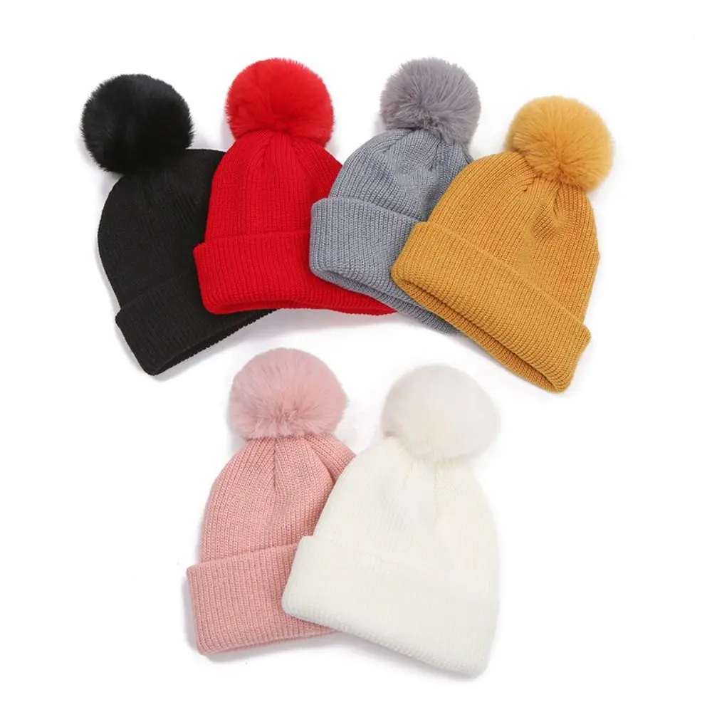 

Solid Color Crimping Beanie Hat High Quality Elasticity Keep Warm Knit Cap. Acrylic Windproof Pompom Hat Autumn