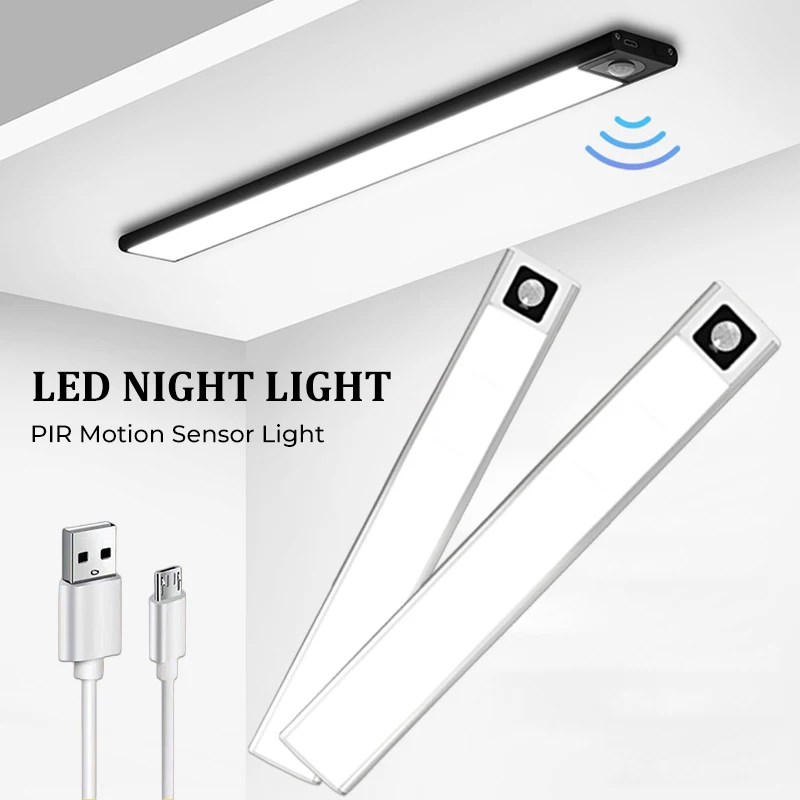 

PIR Motion Sensor Night Light Wireless LED Magnetic Lamp 20/40/60CM USB Rechargeable Kitchen Cabinet Bedroom Wardrobe Lighting