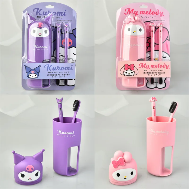 

Kawaii Sanrio Hello Kitty Kuromi My Melody Toothbrush Set Cute Kt Cartoon Travel Portable Toothbrush Mouthwash Cup Toiletries