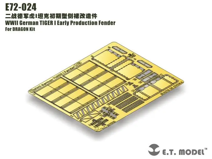 Модель ET 1/72 E72-024 Немецкий тигр Второй мировой войны, раннее производство, детали крыльев для набора дракона
Модель ET 1/72 E72-024 Немецкий тигр Второй мировой войны, раннее производство, детали крыльев для набора дракона