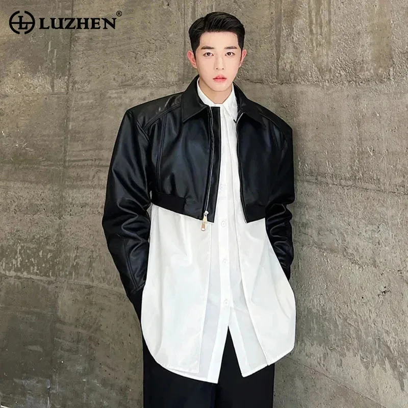 

LUZHEN стильная уличная Короткая кожаная куртка плечевой ремень для мужчин оригинальный дизайнерский 2024 модная верхняя одежда Бесплатная доставка LZ2491