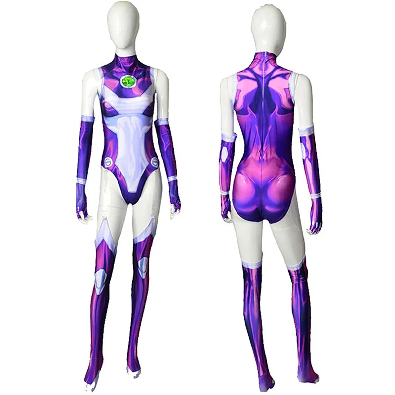 

Kids Adults Anime Teen Titans Starfire Jumpsuit Cosplay Costume Superhero Bodysuit Koriand'r Cosplay Halloween Zentai Catsuit