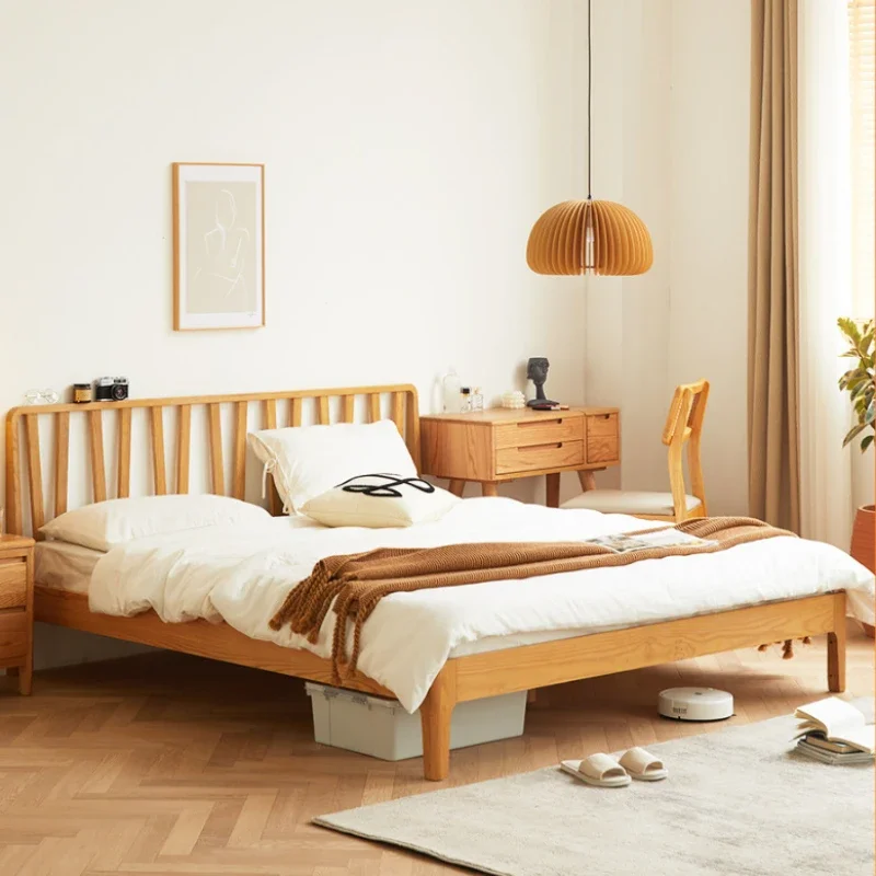 

Simple modern all-solid wood bed 1.8m red oak bed Nordic small apartment double bed 1.5m bed