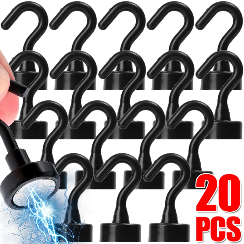 

Strong Magnetic Hooks Wall-mounted Black Magnet Hook Heavy Duty Keys Coat Hanging Hangers Kitchen Fridge Bathroom Storage Holder