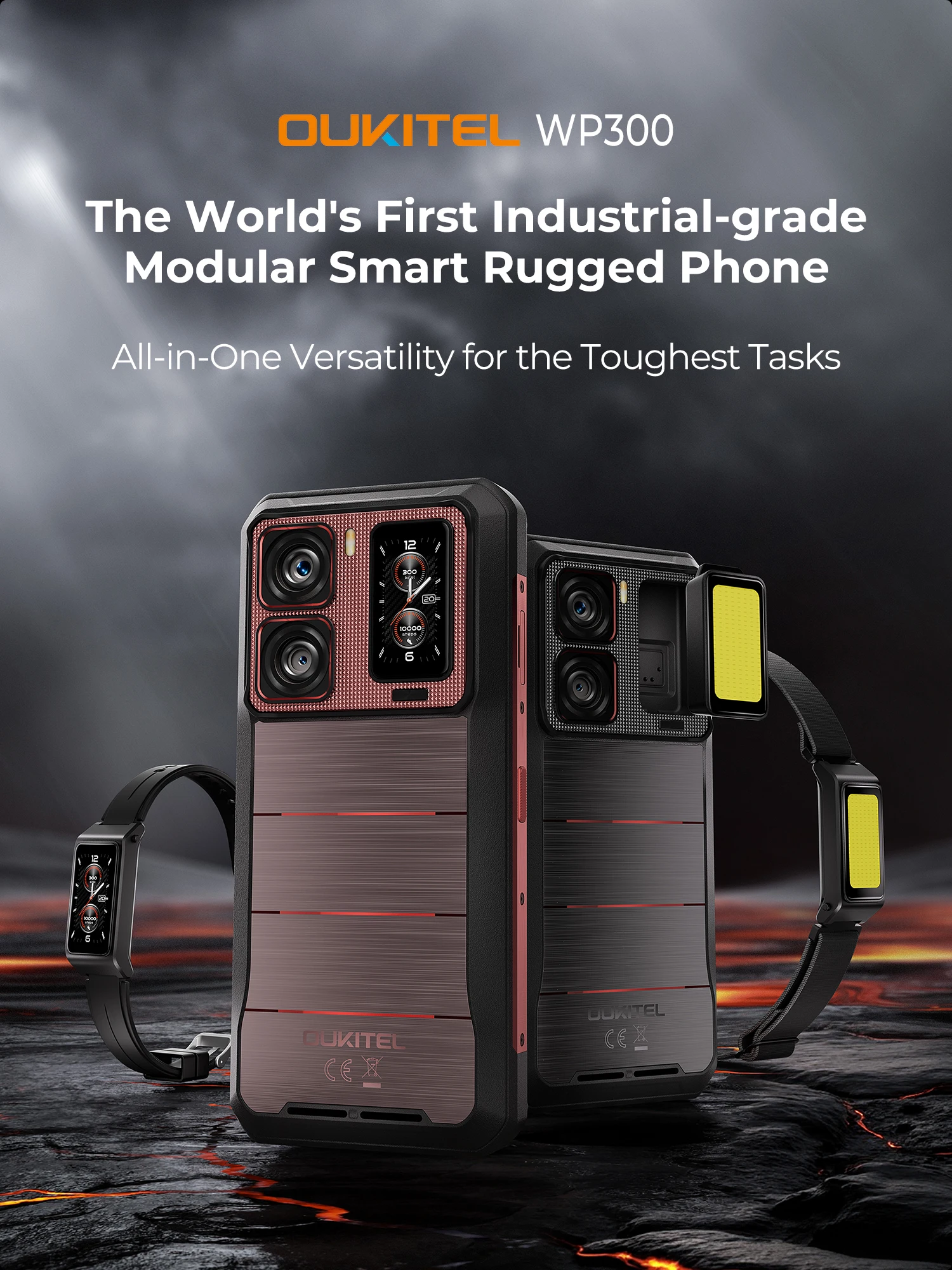 Oukitel WP300 Rugged Phone 16000mAh 36GB(12+24)GB+512GB Modular detachable Earbud/camping Light 6.78