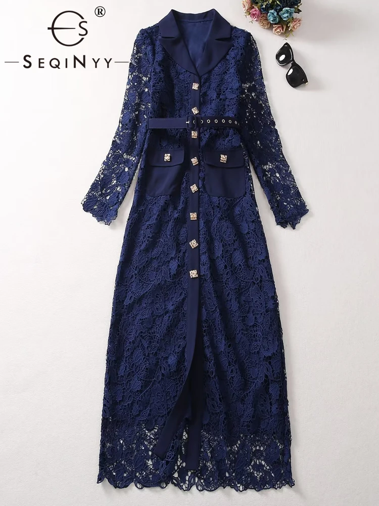 SEQINYY Navy Lace Dress Summer Spring New Fashion Design Women Runway High Street Hollow Out Flower Buttons Belt Slim Elegant
SEQINYY Navy Lace Dress Summer Spring New Fashion Design Women Runway High Street Hollow Out Flower Buttons Belt Slim Elegant